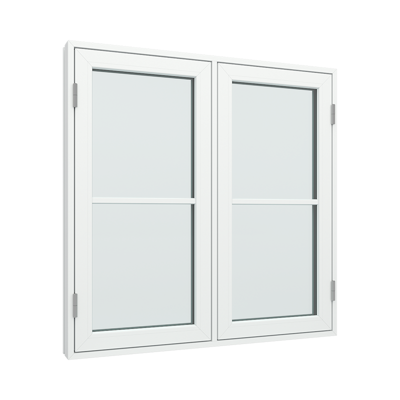 2-fags sidehengslet vindu med 1x2 glassfelt 2 ruter pvc / plast 82B x 50H