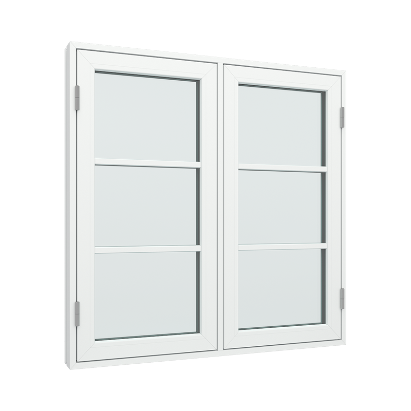2-fags sidehengslet vindu med 1x3 glassfelt 3 ruter pvc / plast 82B x 50H