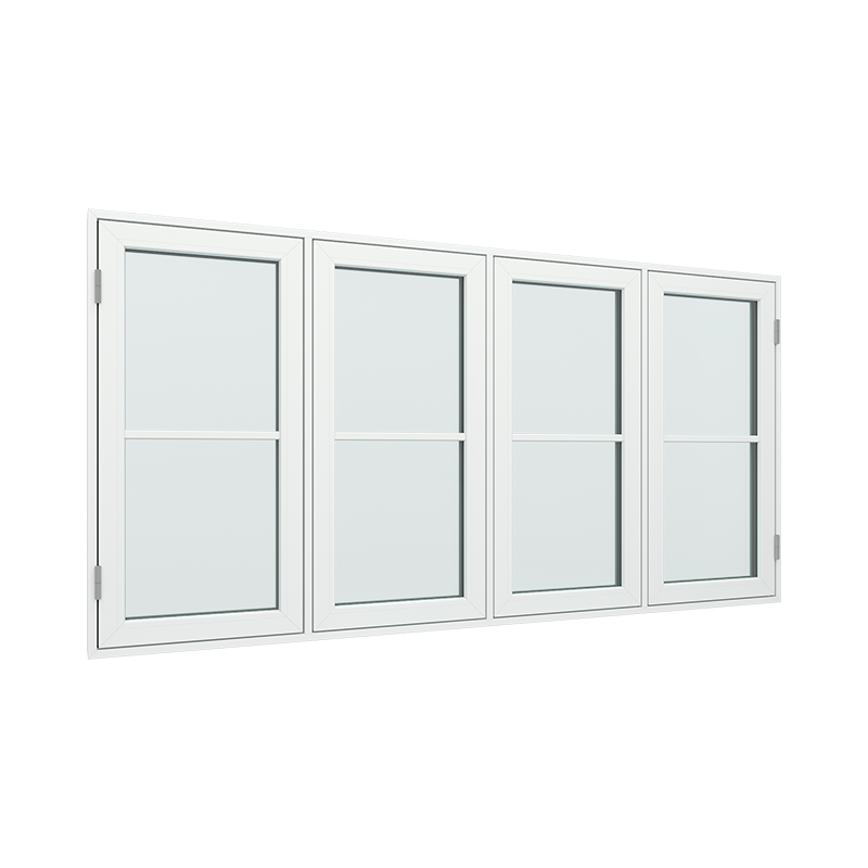 4-fags 4 ruter sidehengslet vindu med fast ramme i midten med 1x2 glassfelt 2 ruter pvc / plast 236B x 120H