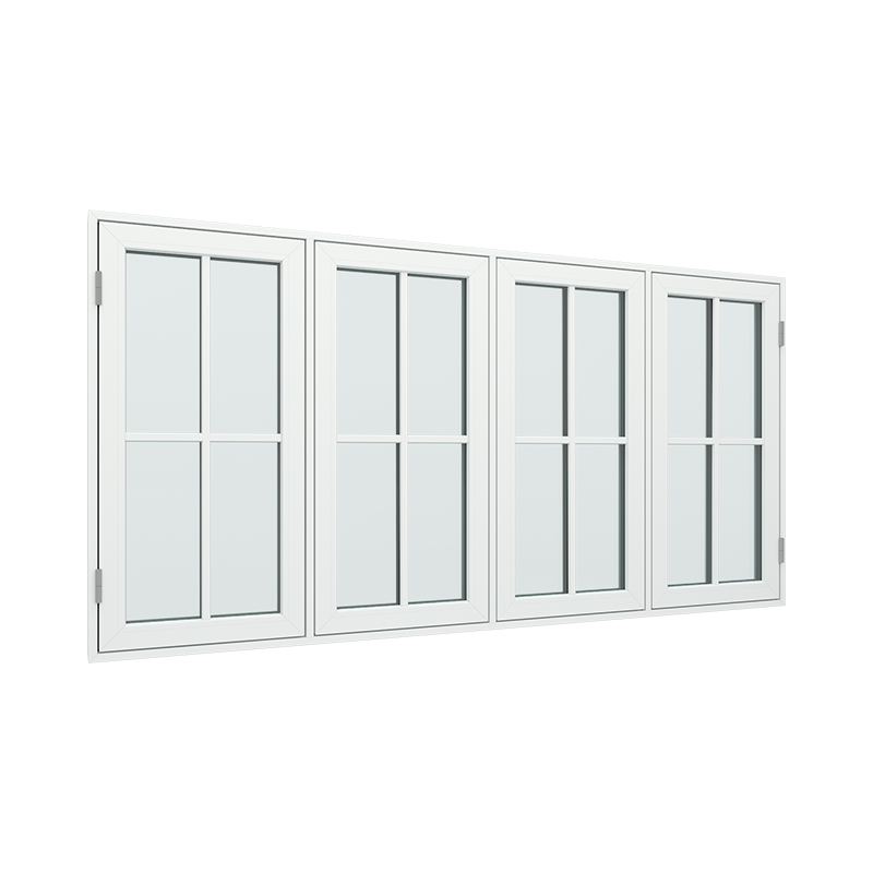 4-fags 4 ruter sidehengslet vindu med fast ramme i midten med 2x2 glassfelt 4 ruter pvc / plast 236B x 120H