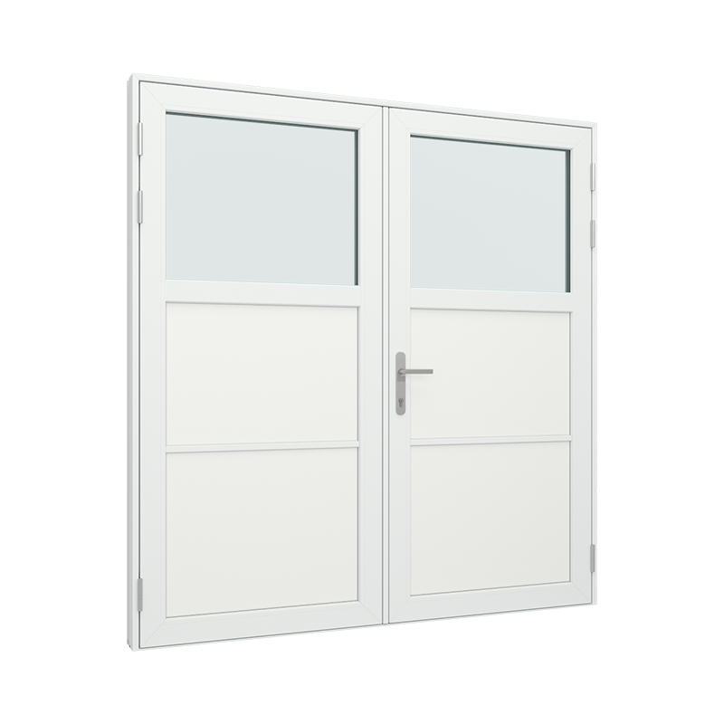 Dobbel Ytterdør / utgangsdør / inngangsdør med 2 fyllinger og med 1 glassfelt 1 rute 1 rute pvc / plast 180B x 200H