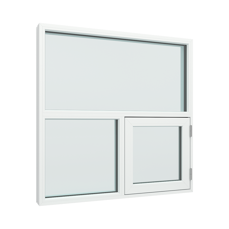 T-post vindu med sidehengslet vindu i bunn høyre pvc / plast 120B x 120H