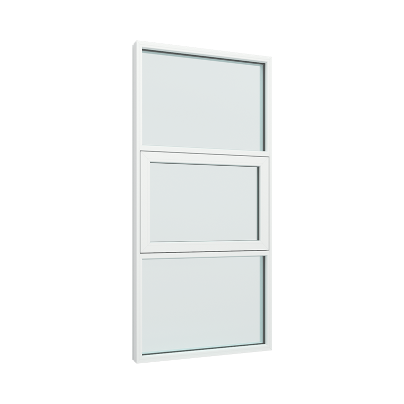 1-fags fastkarm med 1x3 glassfelt 3 ruter og toppstyrt vindu i midten pvc / plast 100B x 210H
