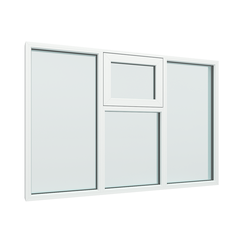 3-fags fastkarm med toppstyrt vindu topp i midten pvc / plast 180B x 120H