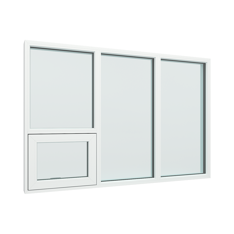 3-fags fastkarm med toppstyrt vindu i bunn venstre pvc / plast 180B x 120H