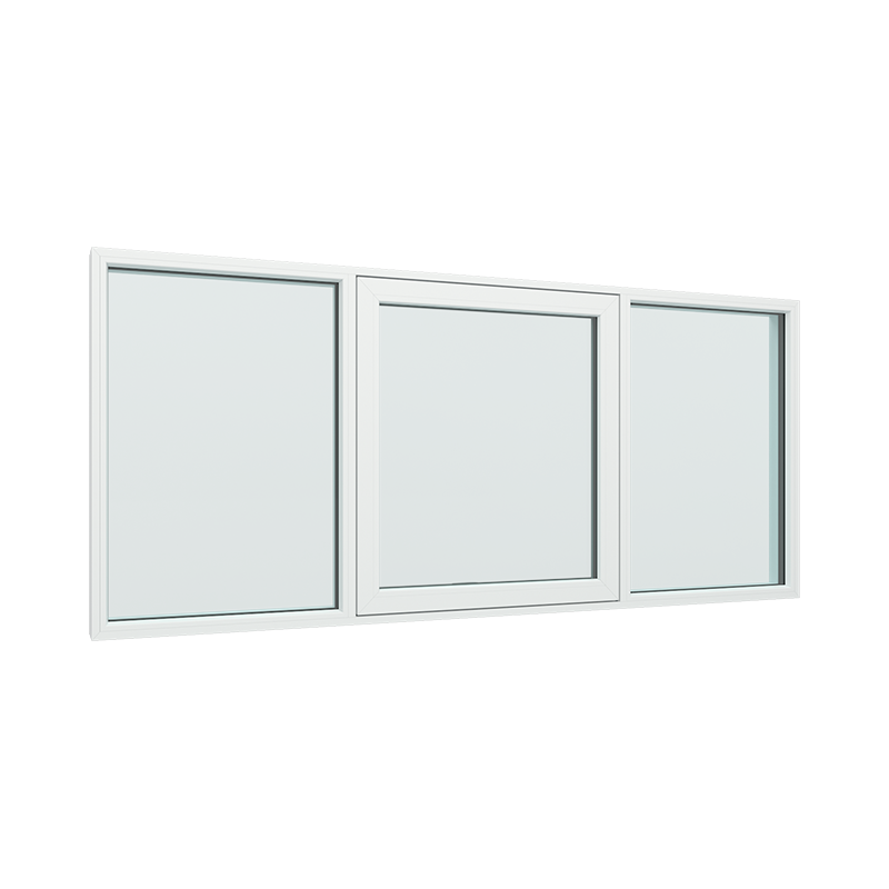 3-fags fastkarm med toppstyrt vindu i midten pvc / plast 180B x 120H