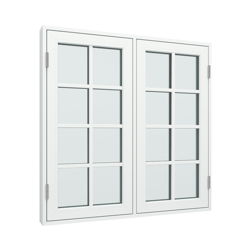 2-fags sidehengslet vindu med 2x4 glassfelt 8 ruter pvc / plast 70B x 60H