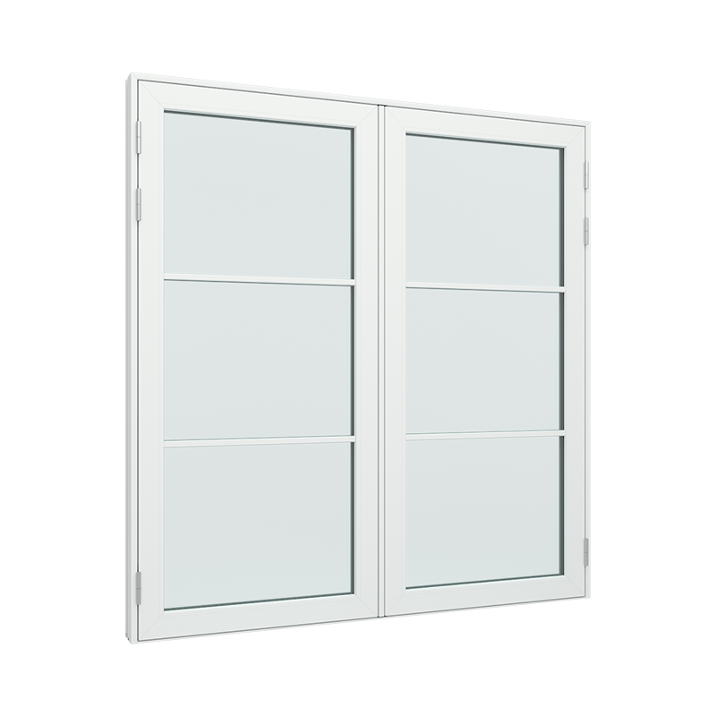Dobbel Balkongdør / hagedør / verandadør med 1x3 glassfelt 3 ruter pvc / plast 180B x 200H