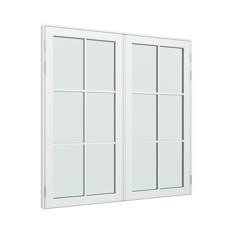 Dobbel Balkongdør / hagedør / verandadør med 2x3 glassfelt 6 ruter pvc / plast 180B x 200H