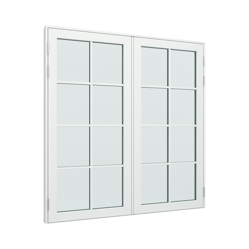 Dobbel Balkongdør / hagedør / verandadør med 2x4 glassfelt 8 ruter pvc / plast 180B x 200H