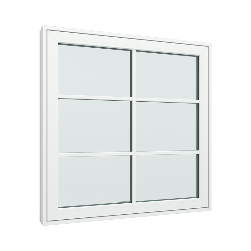 1-fags toppstyrt vindu med 2x3 glassfelt 6 ruter pvc / plast 120B x 120H
