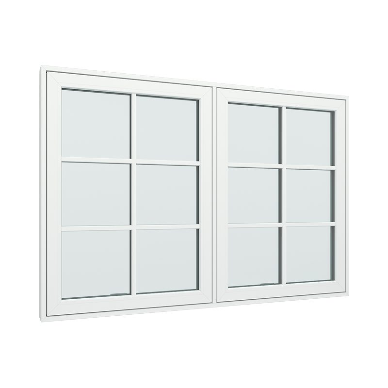 2-fags toppstyrt vindu med 2x3 glassfelt 6 ruter pvc / plast 190B x 120H