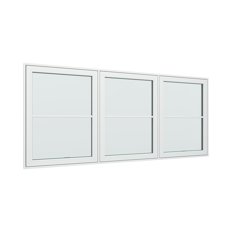 3-fags toppstyrt vindu med fast ramme i midten, 1x2 glassfelt 2 ruter pvc / plast 285B x 120H