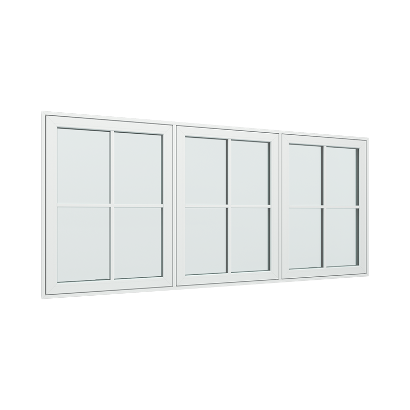 3-fags toppstyrt vindu med fast ramme i midten, 2x2 glassfelt 4 ruter pvc / plast 285B x 120H