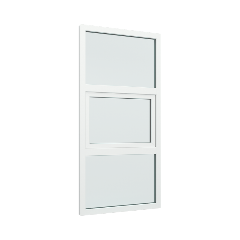 1-fags glassfasade med 1x3 glassfelt 3 ruter med 2-veis vindu i midten pvc / plast Euroline 100B x 200H