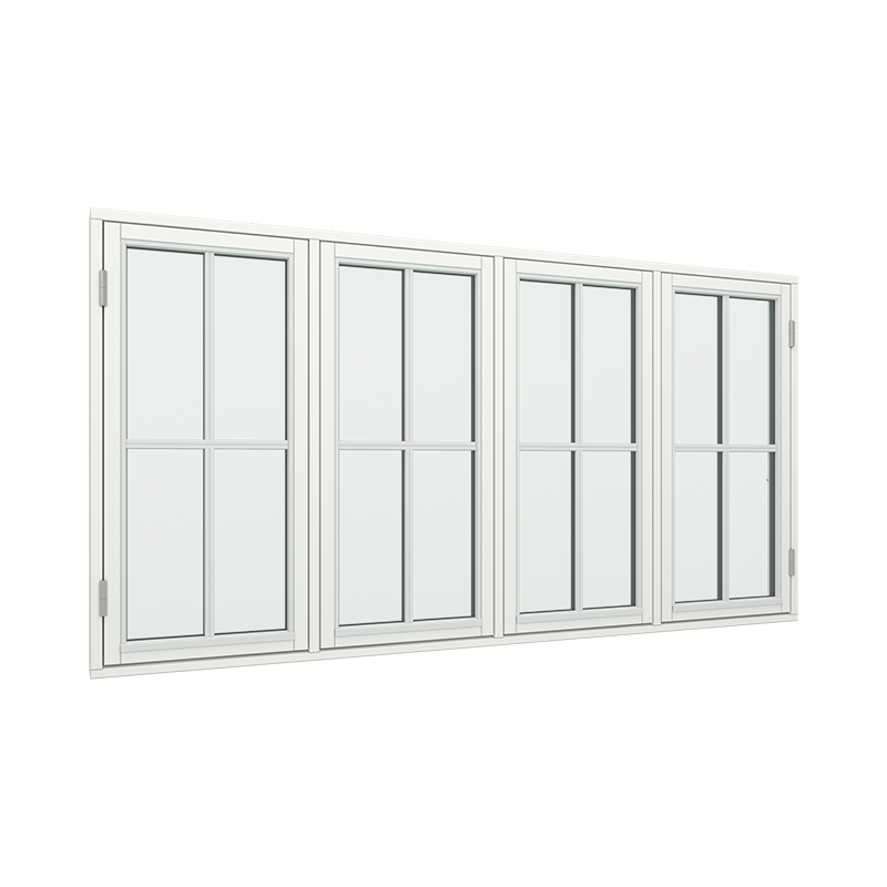 4-fags 4 ruter sidehengslet vindu med fast ramme i midten og 2x2 glassfelt 4 ruter Tre 236B x 120H