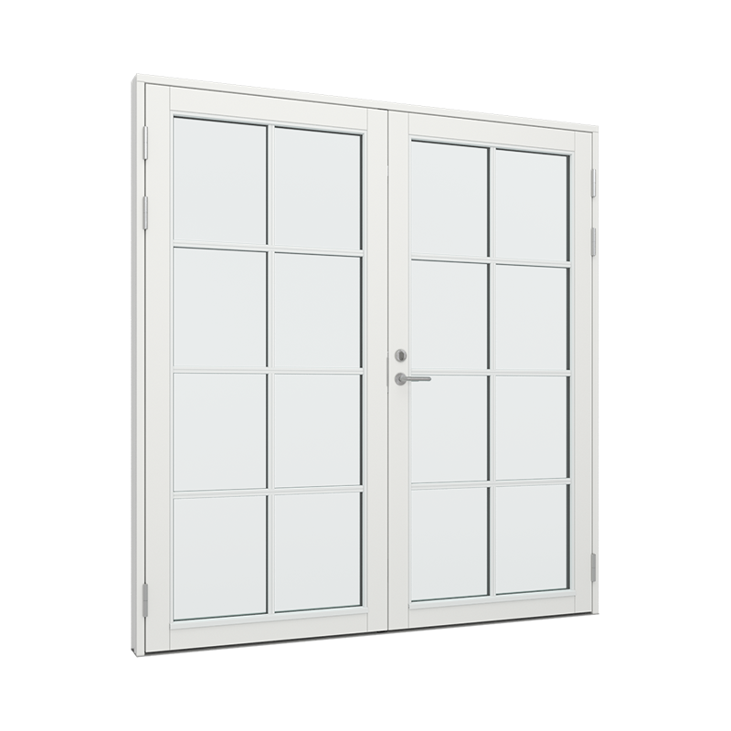 Dobbel Ytterdør / utgangsdør / inngangsdør med 2x4 glassfelt 8 ruter Tre 195B x 200H