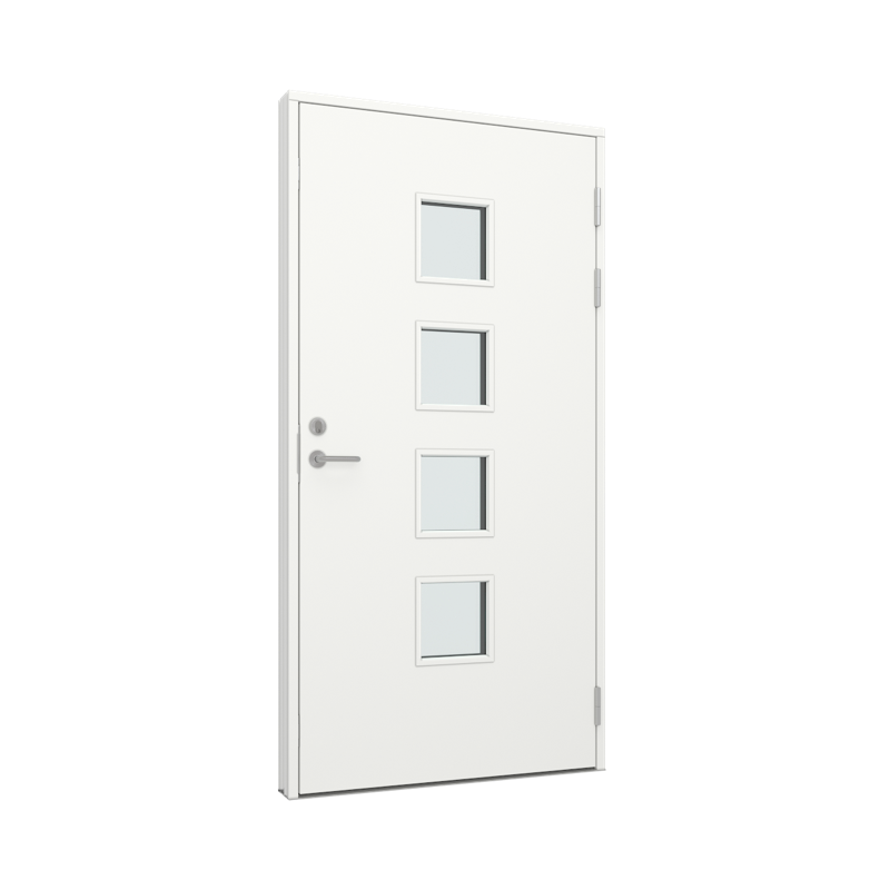 Ytterdør / utgangsdør / inngangsdør glatt med fire glass felter Tre 100B x 200H