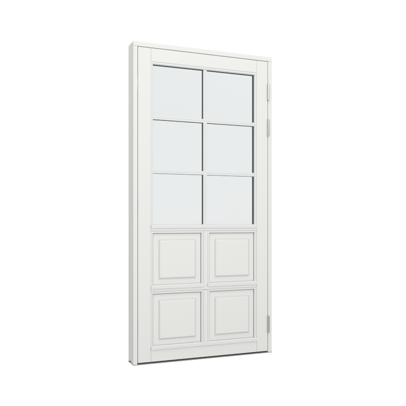 Balkongdør / hagedør / verandadør med 4 fylling og 2x3 glassfelt 6 ruterer Tre 100B x 200H