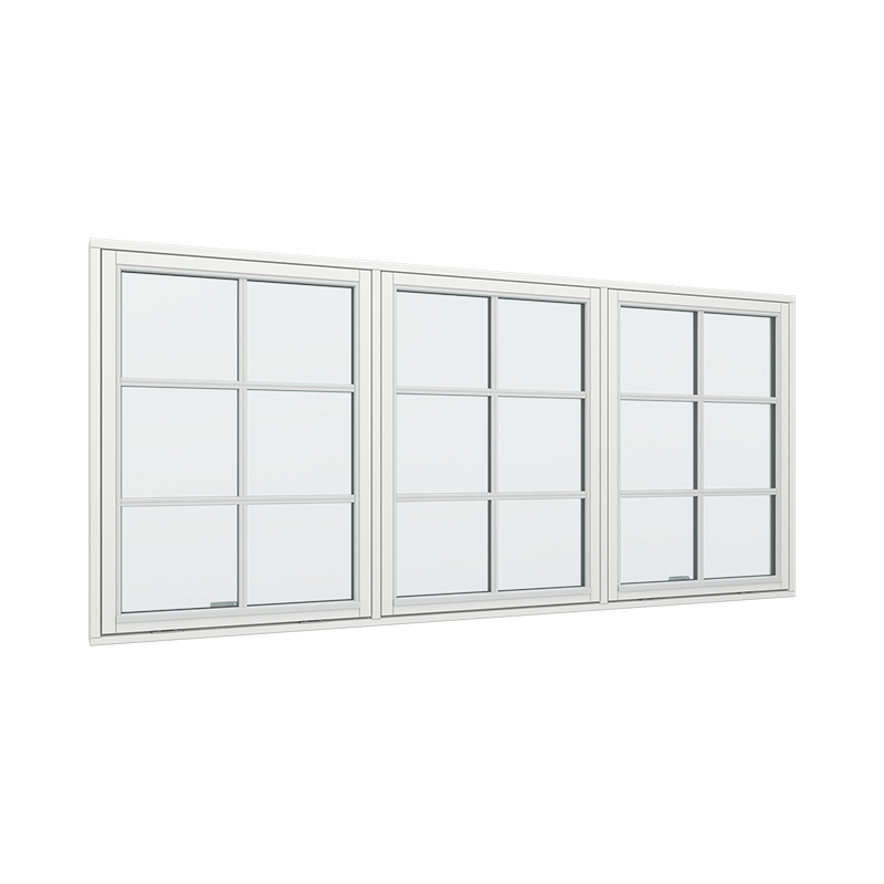 3-fags toppstyrt vindu med fast ramme i midten med 2x3 glassfelt 6 ruter Tre 285B x 120H