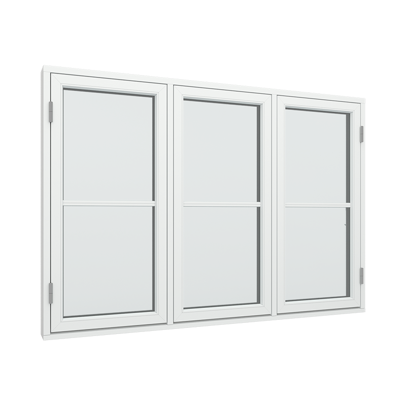 3-fags sidehengslet vindu med fast ramme i midten og 1x2 glassfelt 2 ruter Tre∕Alu 178B x 120H