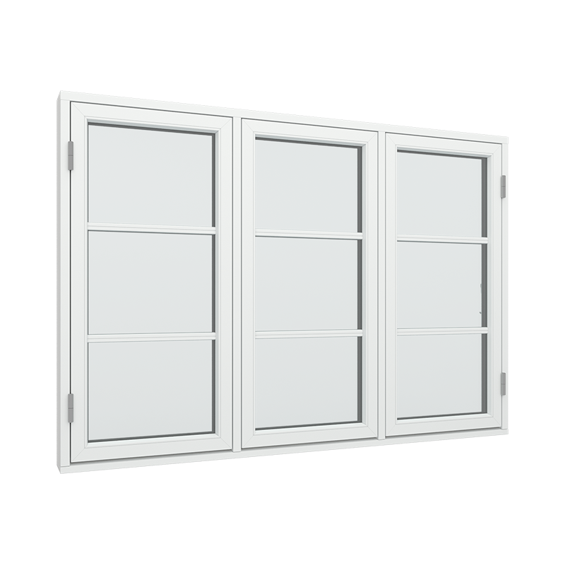 3-fags sidehengslet vindu med fast ramme i midten og 1x3 glassfelt 3 ruter Tre∕Alu 178B x 120H