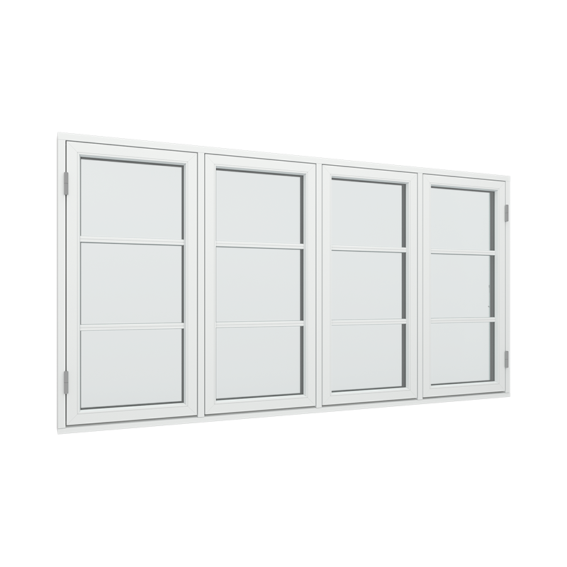 4-fags 4 ruter sidehengslet vindu med fast ramme i midten og 1x3 glassfelt 3 ruter Tre∕Alu 236B x 120H