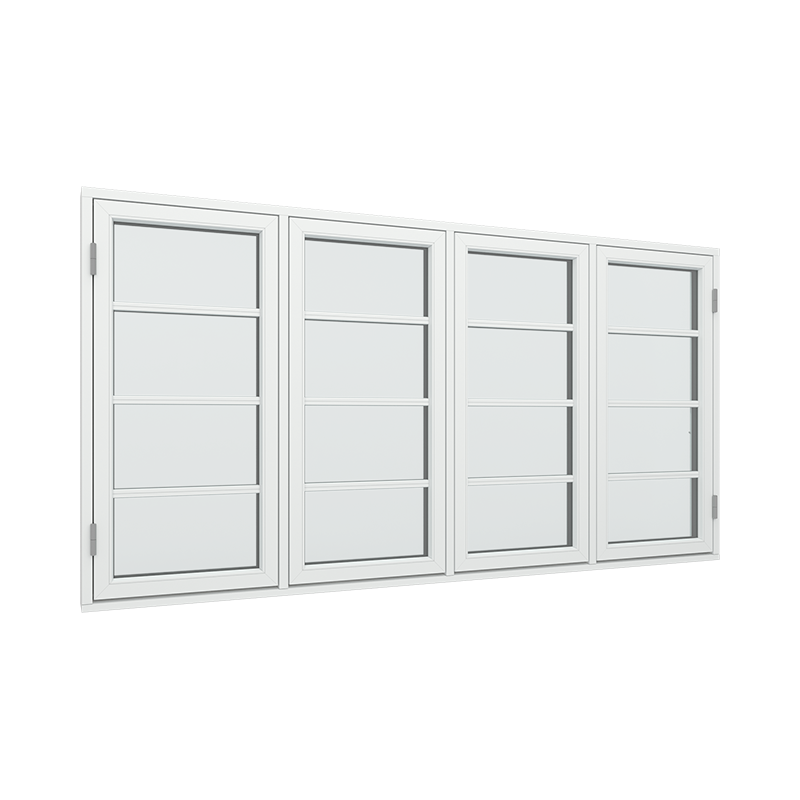 4-fags 4 ruter sidehengslet vindu med fast ramme i midten og 1x4 glassfelt 4 ruter Tre∕Alu 236B x 120H