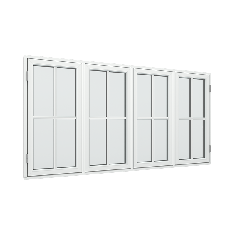 4-fags 4 ruter sidehengslet vindu med fast ramme i midten og 2x2 glassfelt 4 ruter Tre∕Alu 236B x 120H
