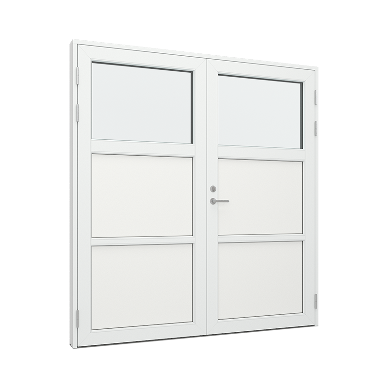 Dobbel Ytterdør / utgangsdør / inngangsdør med 2 fyllinger og 1 glassfelt 1 rute 1 rute Tre∕Alu 180B x 200H