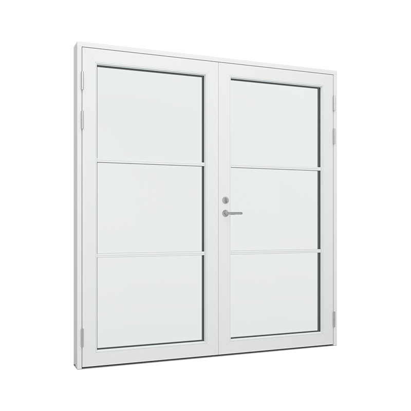 Dobbel Ytterdør / utgangsdør / inngangsdør med 1x3 glassfelt 3 ruter Tre∕Alu 200B x 200H