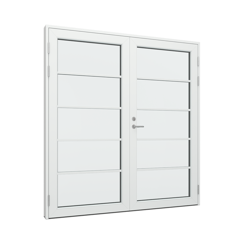 Dobbel Ytterdør / utgangsdør / inngangsdør med 1x5 glassfelt Tre∕Alu 200B x 200H