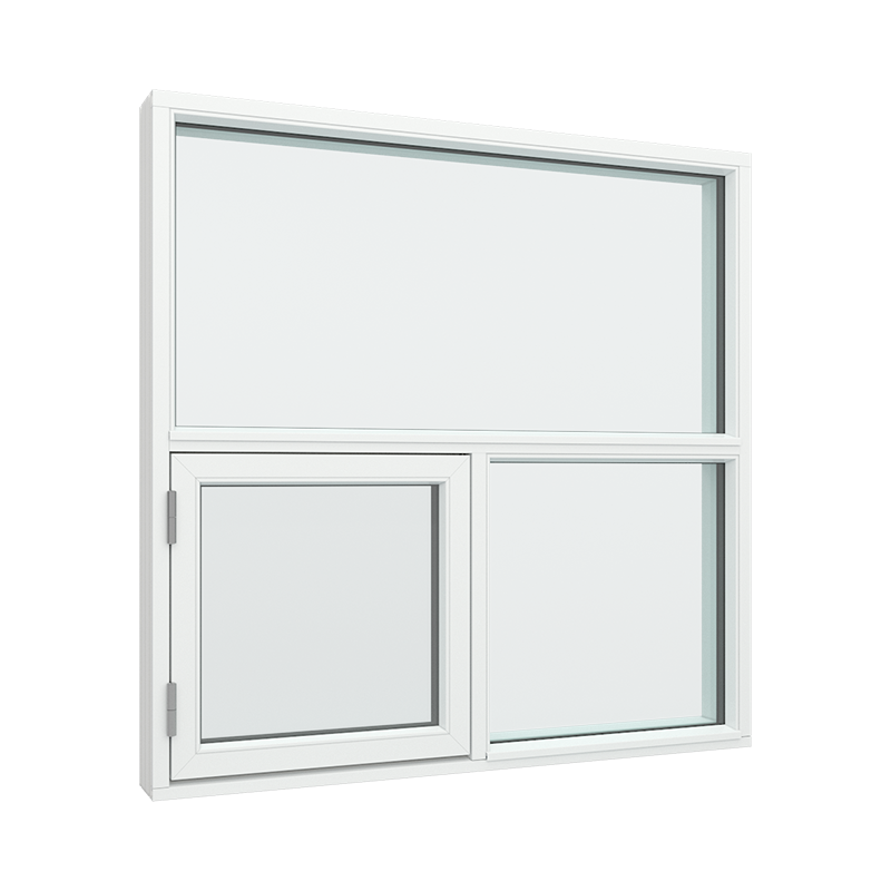 T-post vindu med sidehengslet vindu i bunn venstre Tre∕Alu 120B x 120H