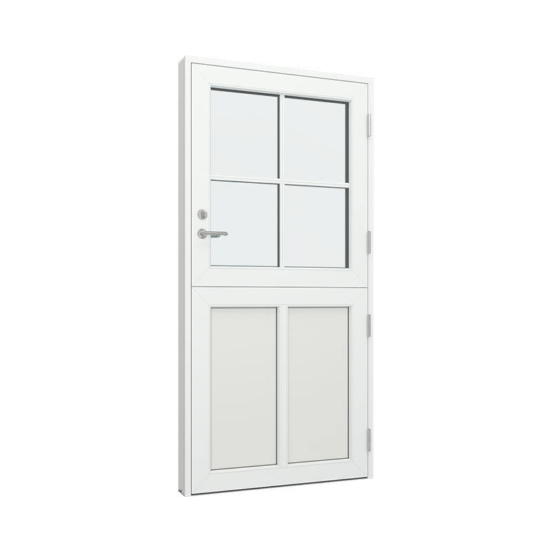 Stalldør / halvdør med 2x1 fyllinger og 2x2 glassfelt 4 ruter Tre∕Alu 99B x 200H