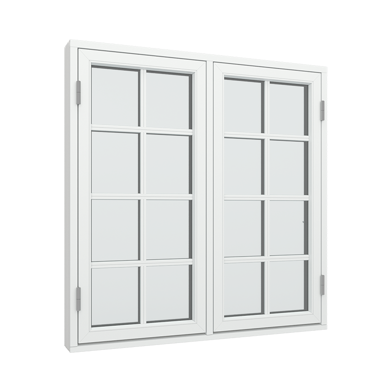 2-fags sidehengslet vindu med 2x4 glassfelt 8 ruter Tre∕Alu 70B x 60H