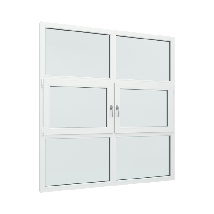 2-fags glassfasade med 1x3 glassfelt med 2-veis vindu i midten