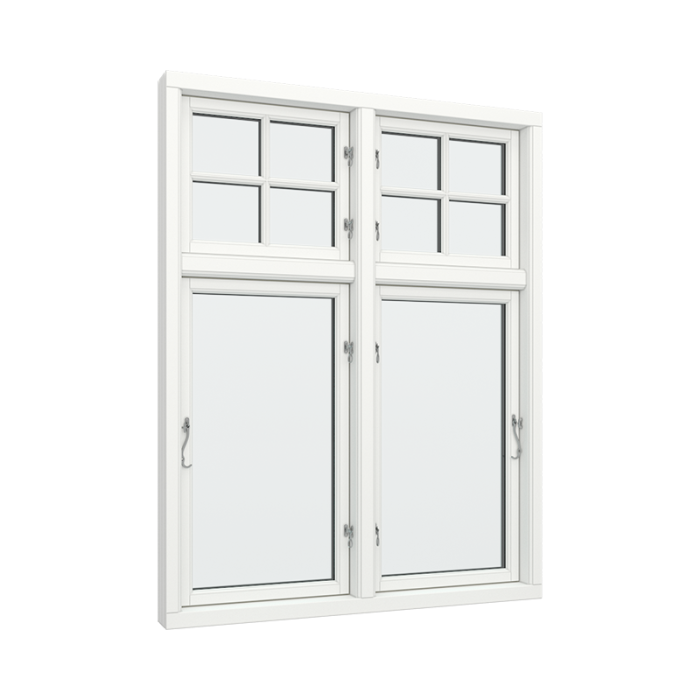 2-fags krysspostvindu med 2x2 glassfelt i topp