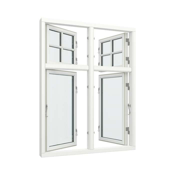 2-fags krysspostvindu med 2x2 glassfelt i topp