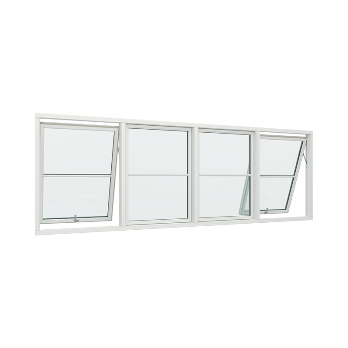 4-fags toppstyrt vindu med fast ramme i midten med 1x2 glassfelt