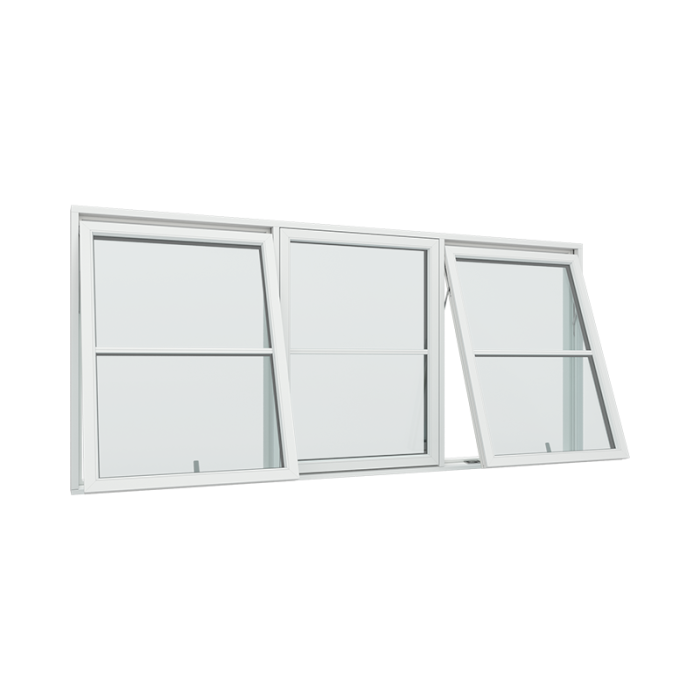 3-fags toppsving vindu med fast ramme i midten, 1x2 glassfelt